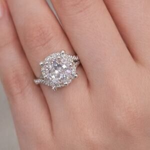 Moissanite 2ct Round SS Halo Engagement Ring – Adjustable Size w/ LED Gift Box